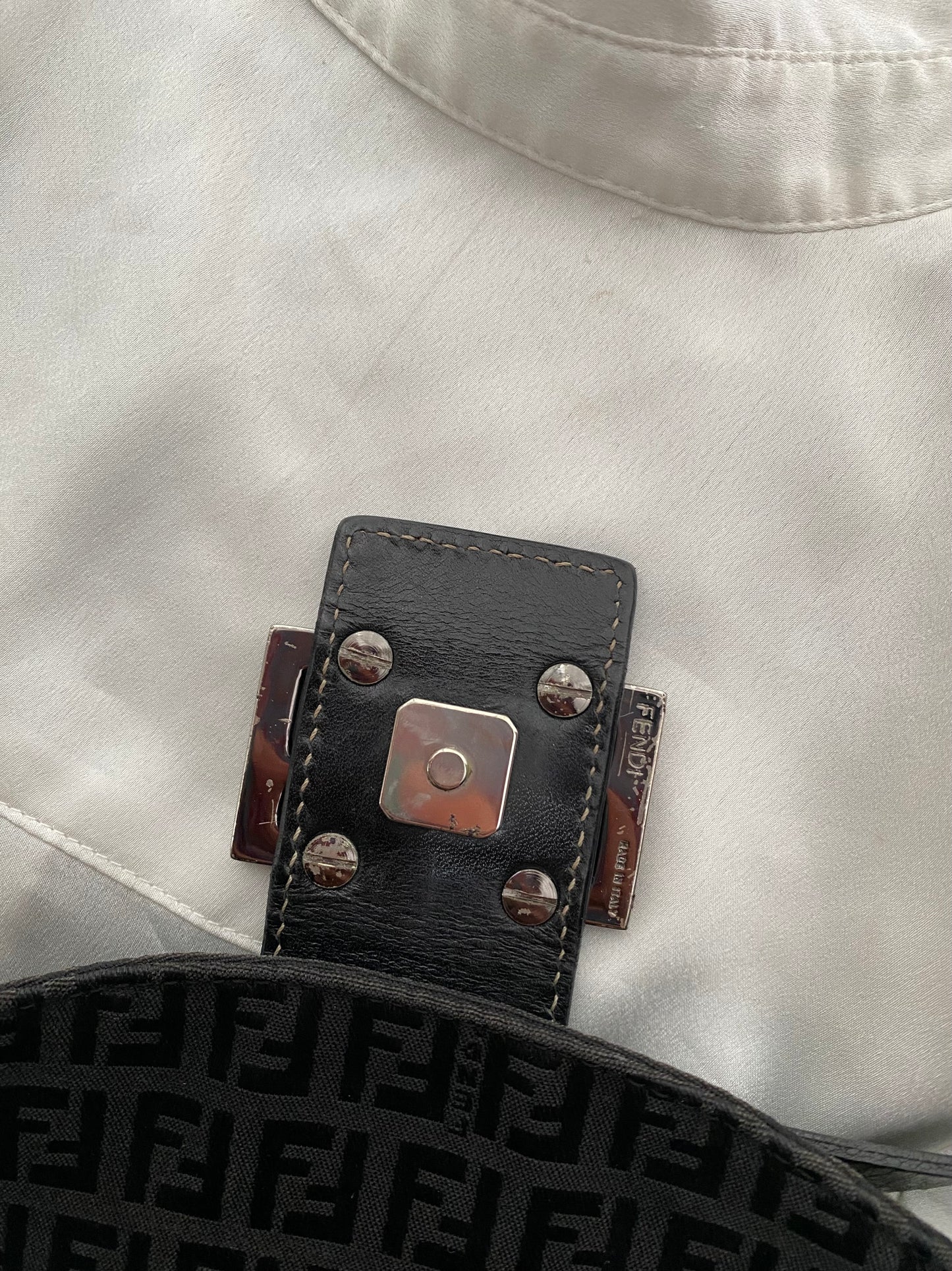 Fendi baguette double flap monogram zucchino black