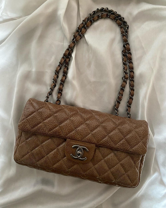 Chanel Classic Flap Tan Brown effetto marble