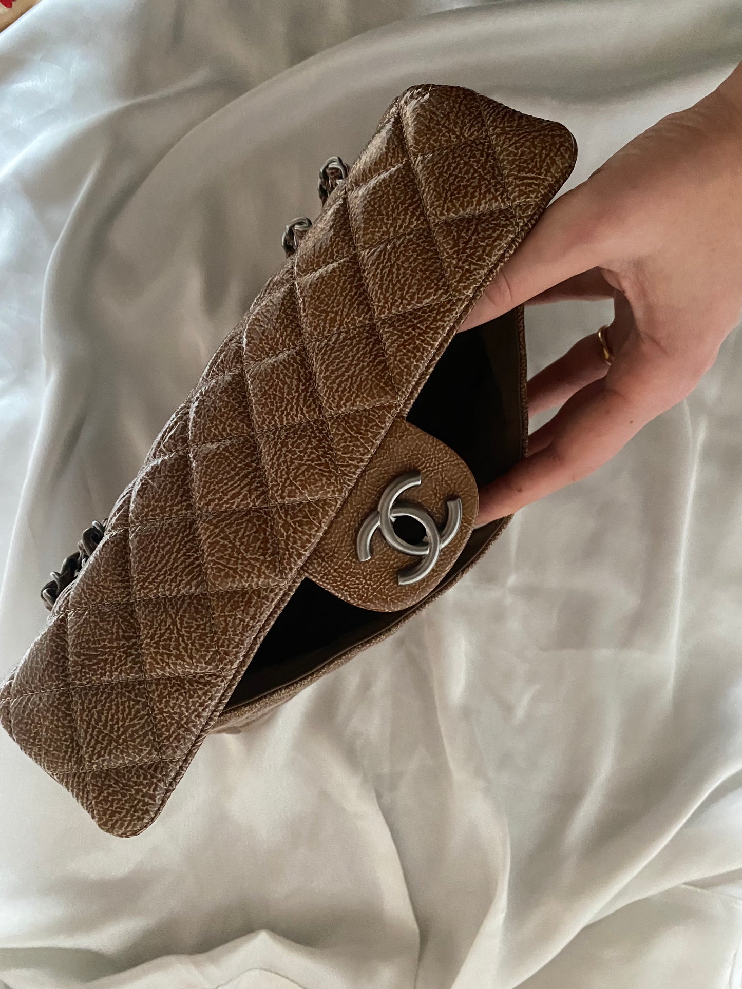 Chanel Classic Flap Tan Brown effetto marble