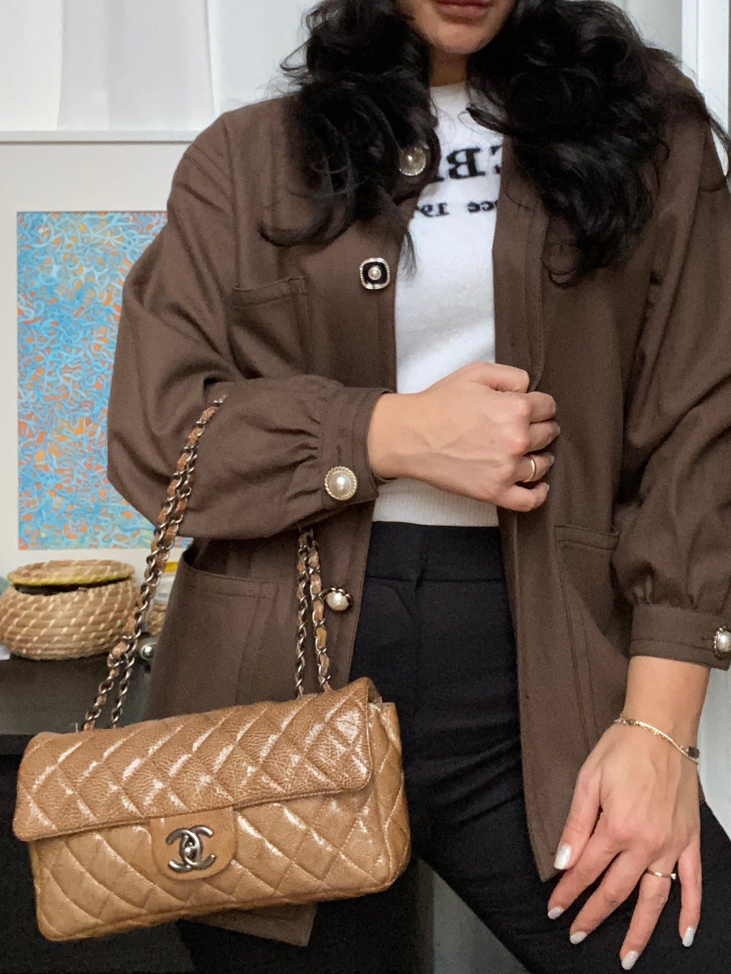 Chanel Classic Flap Tan Brown effetto marble